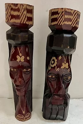 2 Hand Carved Solid Wooden Heads Jamaica Sculpture Vintage 8.5  Statue • $4.02