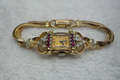 Original 1940's  Retro  Solid 14kt Rose Gold Fine Diamond/Ruby Ladies Wristwatch • $2450