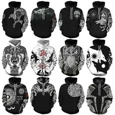 Medieval Viking Tattoo 3D Print Long Sleeve Hooded Sweatshirt Top Cosplay • $46.59