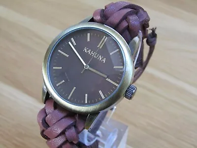 New Mens Kahuna Watch Round Brown Dial Woven Brown Leather Friendship Strap  • £17.99