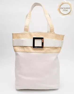 RRP€649 GILLI Crumpled Leather Tote Bag Large Patent Trim Buckle Made In Italy • £0.01