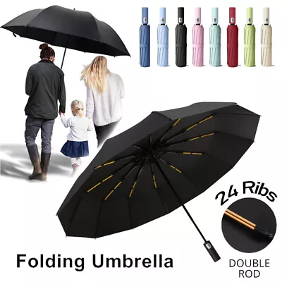 24 Rods Umbrella Extra Strength Foldable Fully Automatic Large UV Protect Rain • £9.92