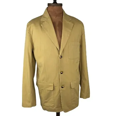 Orvis Mens 40R Blazer Jacket 3 Buttons Tan 100% Cotton Vintage Multi Pockets • $100.19