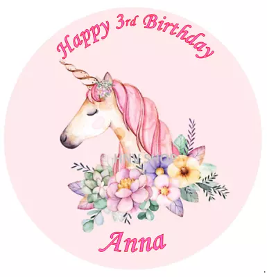 $11.99 • Buy UNICORN PERSONALISED Edible Cake Icing Sheet Topper Decoration Round Images 