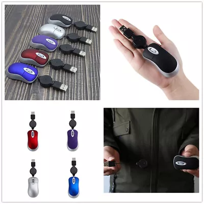 Retractable Travel Mouse Mini USB Optical Wired Mice For Home Laptop Universal • £6.24