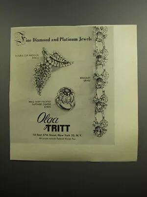 1952 Olga Tritt Jewelry Ad - Fine Diamond And Platinum Jewels • $19.99