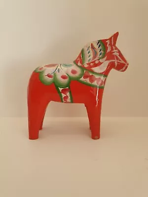 Antique Swedish Dala Horse Red Hand Painted Wooden Carved Decorative Ornament • £40