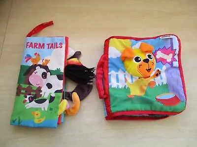 2 X SOFT  FABRIC CLOTH - Baby Books - FARM TAILS & TOMY LAMAZE - DOG BOOK - VGC • £4.95