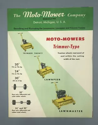 1940s MOTO-MOWER Green LAWN MOWER Vintage ADVERTISING Brochure BRIGGS & STRATTON • $45.95