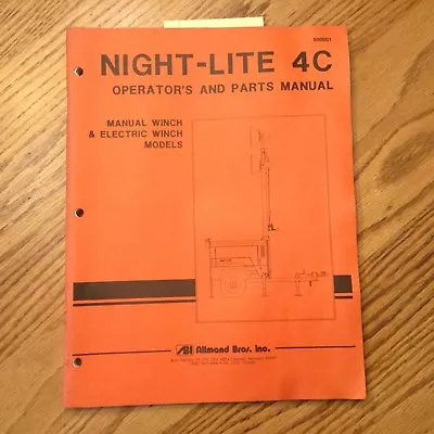 Allmand NIGHT-LITE 4C LIGHT TOWER OPERATORS MAINTENANCE MANUAL PARTS BOOK GENSET • $34.99