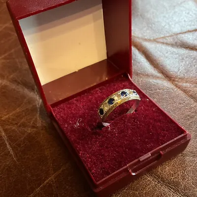 Vintage Sterling Silver Ring With Blue & White Spinel & Gold Front Detail Size P • £25