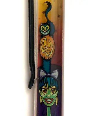 Halloween Floaty Pen Moving Black Cat Jack-o-Lantern Green Woman Monster Vtg • $26.99