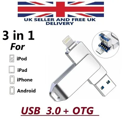 256GB Portable USB 3.0 Flash Drive Pen Memory Photo Stick For IPhone 12 X IPad • £19.98