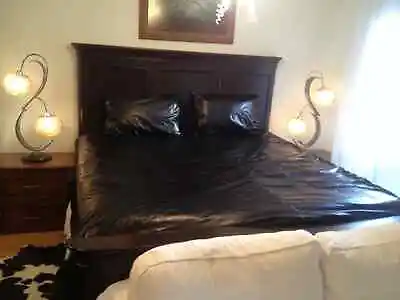 Black Leather Bed Sheet & Pillow Covers For Beds. Real Soft Sheepskin Leather • $390