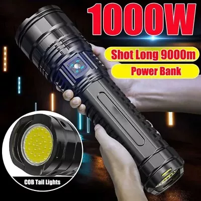 Led Torch Emergency Spotlight 9km 10000LM 800W Led Flashlights Tactical 15000mah • £34.79