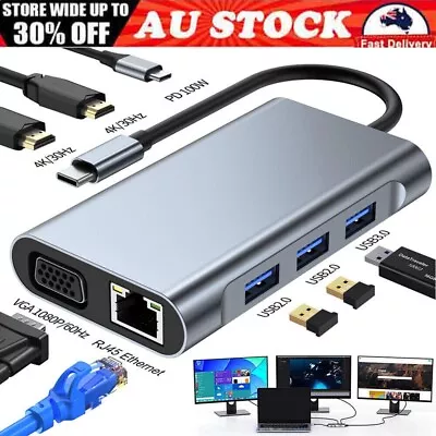 HOT USB C To Dual HDMI Adapter USB C Docking Station 8 In 1 Triple Display USB C • $35.61