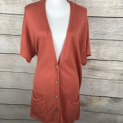 J. Jill Cardigan Linen & Rayon Blend Orange Button Front Knit Long Pockets XL • $24.99