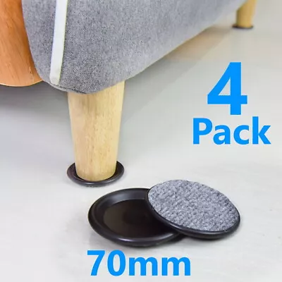 £2.49 • Buy 4 X Large 70mm Black Padded Castor Cups Floor Carpet Chair Furniture Protectors