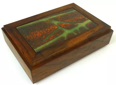 Rare Vintage Mid Century Danish Modern Teak Abstract Enamel Jewelry Box Case  • $350