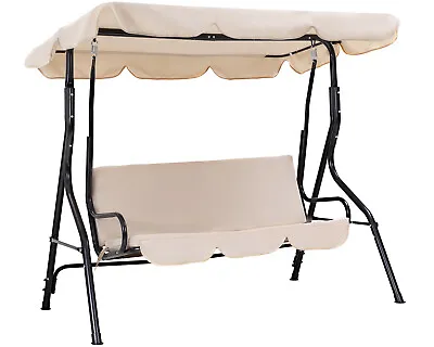 Patio Swing Chair 3-Person Outdoor Swing With Canopy For Garden Backyard Beige • $119.58