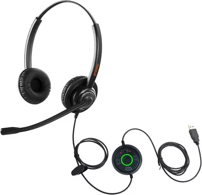 £14.95 • Buy Slim USB Wired Headset Call Centre Noise Cancelling Microphone For PC Laptop UK