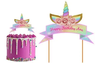 $14.80 • Buy Unicorn Banner Cake Topper Personalised Name Glossy Cardstock Decoration