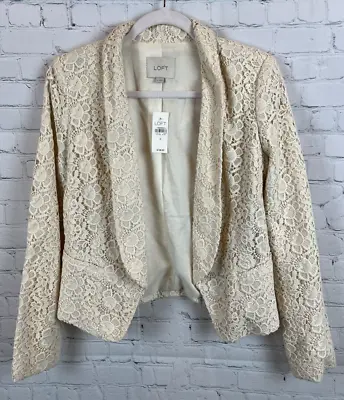 LOFT ANN TAYLOR Ivory Cream Lace Lined Cotton Jacket Blazer Size 0 NWT • $101.91