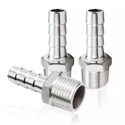 Stainless Steel 1/2  Male Npt Pipe - 3/8  Barb Hose Water Fuel Air 3 Pack • $10