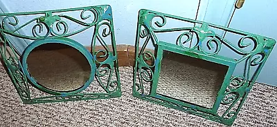 2 Vintage Home Interiors Decorative Wrought Iron Wall Mirrors Round&Square-Teal • $26.95