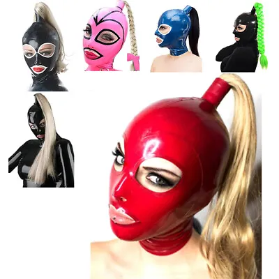 Latex Hood Back Zipper Rubber Mask With Wig Club Wear Cosplay • $49.99