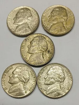 5 Jefferson Nickels 1943P 3- 1944P 1945P • $6.03