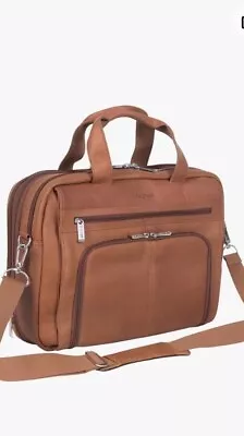 Kenneth Cole REACTION Out Of The Bag Leather Laptop Bag Cognac Adjustable Strap • $35.50