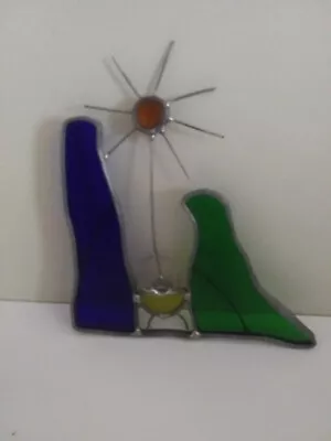 Vintage Leaded Stained Glass Suncatcher Manger Mother And Child Sun • $10