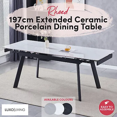 $369 • Buy Dining Table Extendable Ceramic Porcelain Table Top Black/White/Concrete 197cm
