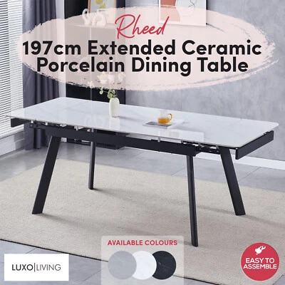 Dining Table Extendable Ceramic Porcelain Table Top Black/White/Concrete 197cm • $419