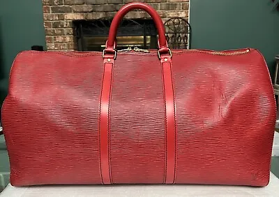 Louis Vuitton LV Epi Leather Keepall 55 RED Boston Travel Bag - VERY GOOD • $850