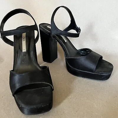 Zara High Heel Platform Sandals Sz 8 Black Chunky Ankle Strap • $14.99