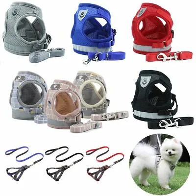 Small Dog Breathable Mesh Harness Vest Collar Soft Chest Strap XS-XL Leash Set • $5.51