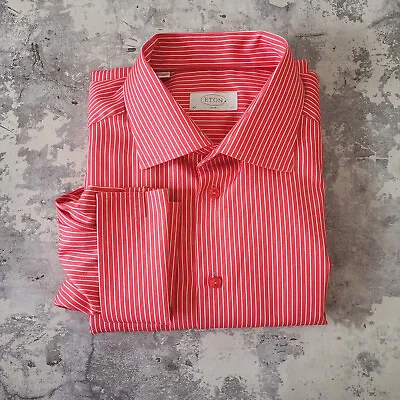 Mens ETON Contemporary Shirt 17  Slim Fit Red Stripe Smart French Cuff Cutaway • £29.95
