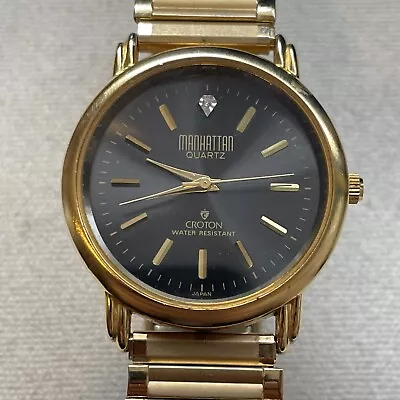 Vintage Croton Manhattan Men Gold Plated Steel Diamond Quartz Watch New Battery • $29.99