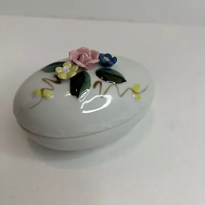 Vintage Floral Design Ceramic Egg Shaped Trinket Box • $11.99