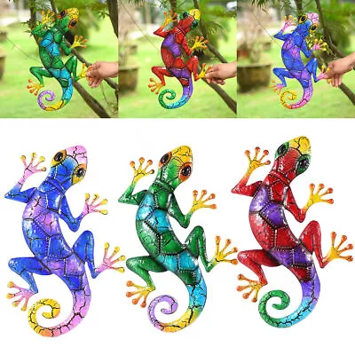 Metal Gecko Yard Garden Outdoor Statues Home Wall Decoration Sculpture Ornaments • £7.49