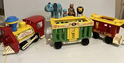 VTG 1973 FISHER PRICE LITTLE PEOPLE CIRCUS TRAIN #991 3 Cars W DRIVER ANIMALS • $29.99
