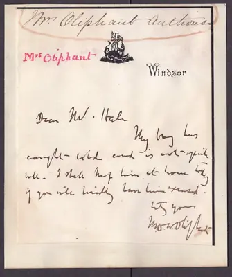 £49.99 • Buy Autograph Hand Written Signed Letter Scottish Novelist Mrs Oliphant Windsor