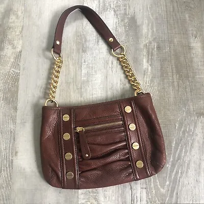 B. Makowsky Brown Leather Purse Gold Tone Chain Stud Detail Shoulder Bag • $29.97