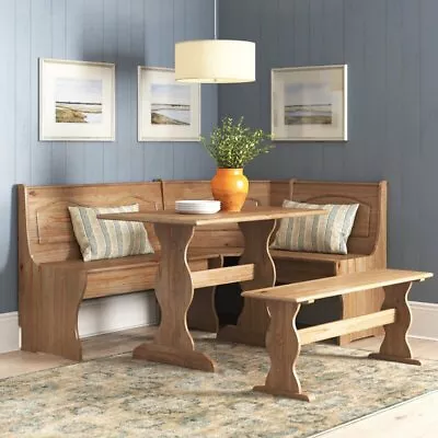 3-Piece Kitchen Breakfast Set Solid Pine W/ Dining Table Bench Nook Natural • $579.95