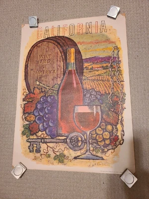 $40 • Buy C.1965 California Wine Land Of America Poster By Amado Gonzalez Vintage Original
