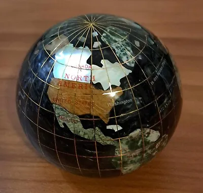 Gemstone Earth Globe 3  World  Paperweight Black Desk Office Decor • $18