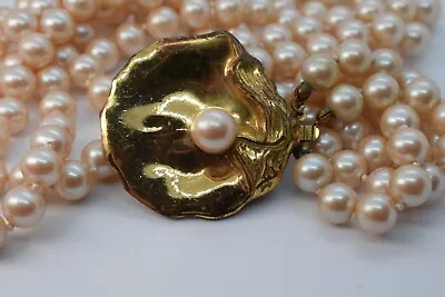 Vintage Miriam Haskell Designer Signed Triple Strand Glass Pearl Necklace Oyster • £125