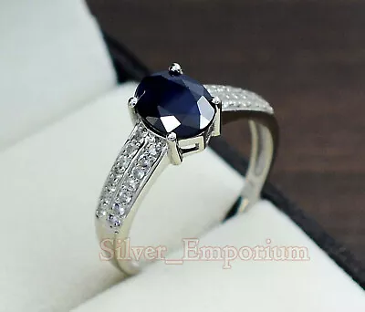 Natural Sapphire 9x7mm Oval 925 Sterling Silver September Birthstone Women Ring • $95.99
